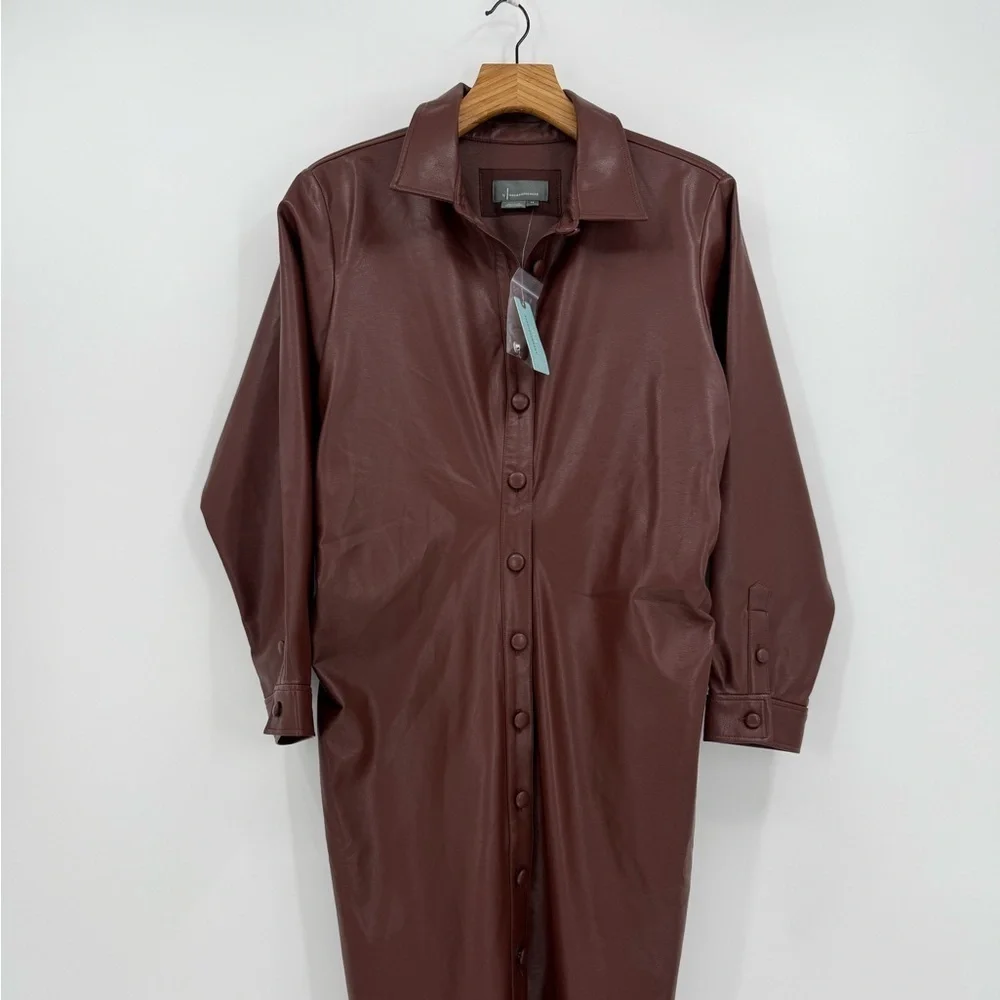 by Anthropologie Fuax Leather Midi Shirt Dress In Brown Size 1X Plus Size